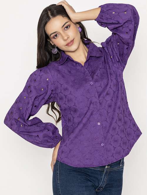 purple cotton regular shirt - 21287282 -  Standard Image - 0