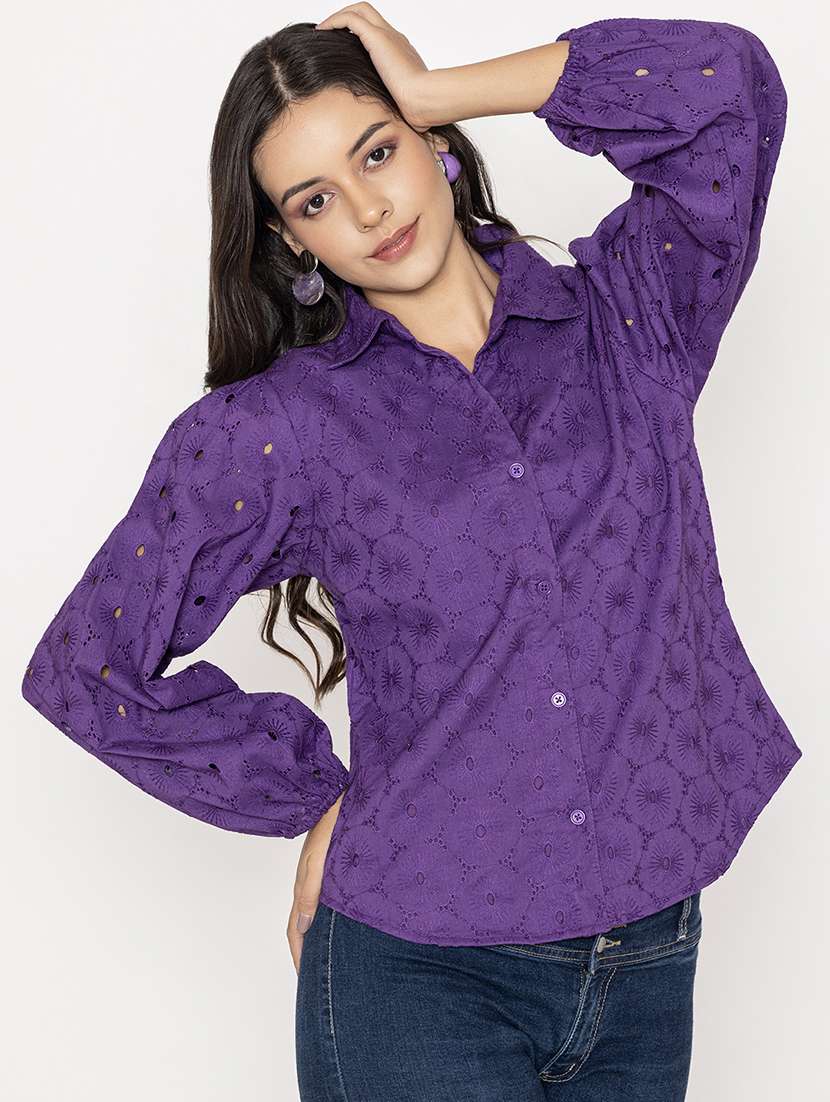 purple cotton regular shirt - 21287282 -  Zoom Image - 0