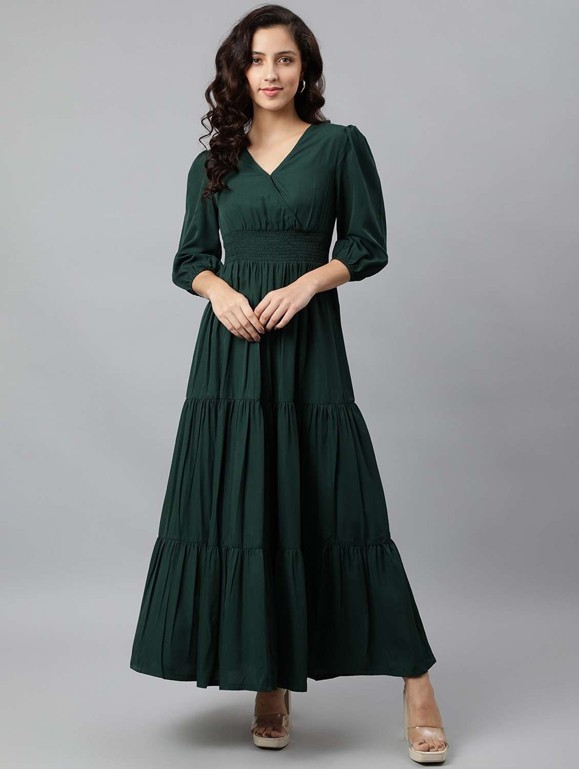women solid tiered dress