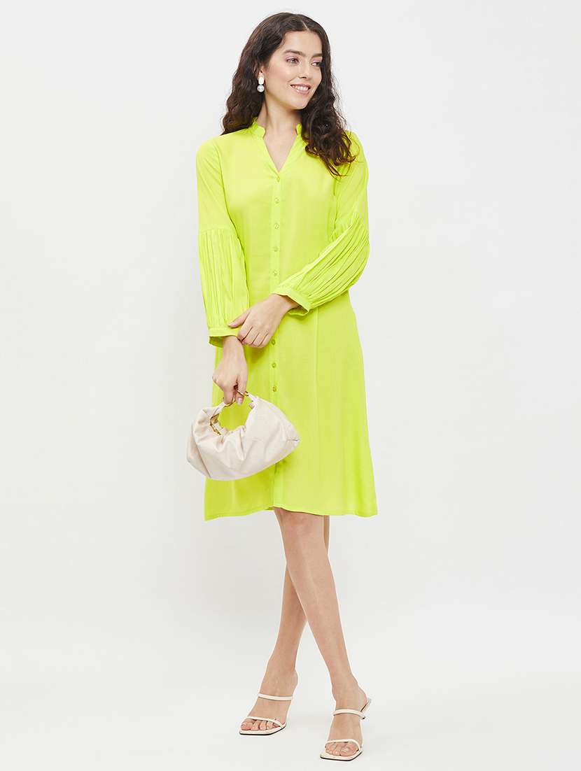 women solid mandrain neck a-line dress