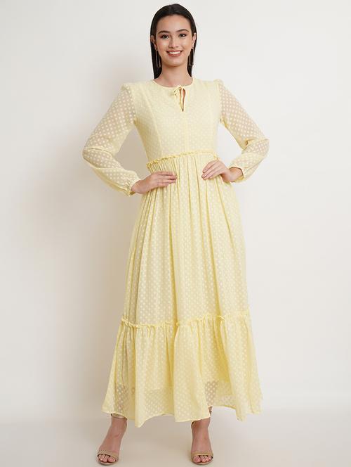 women self designed puff sleeves tiered dress - 21288165 - Standard Image - 0