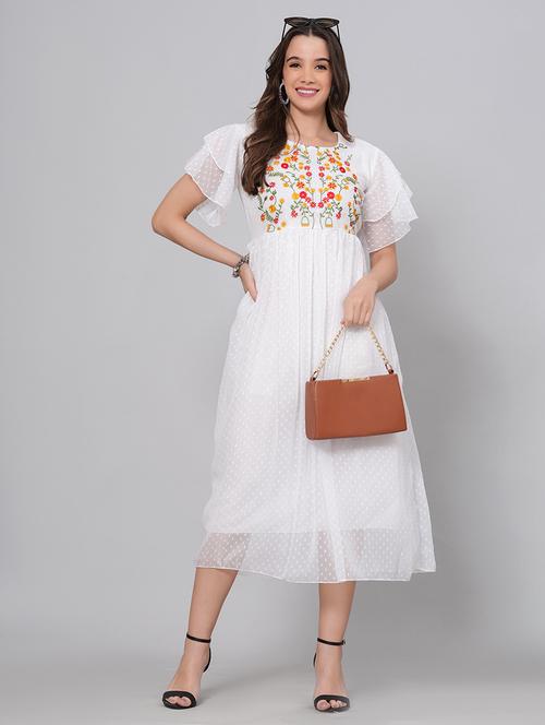 embroidered fit & flare dress - 21288408 - Standard Image - 0
