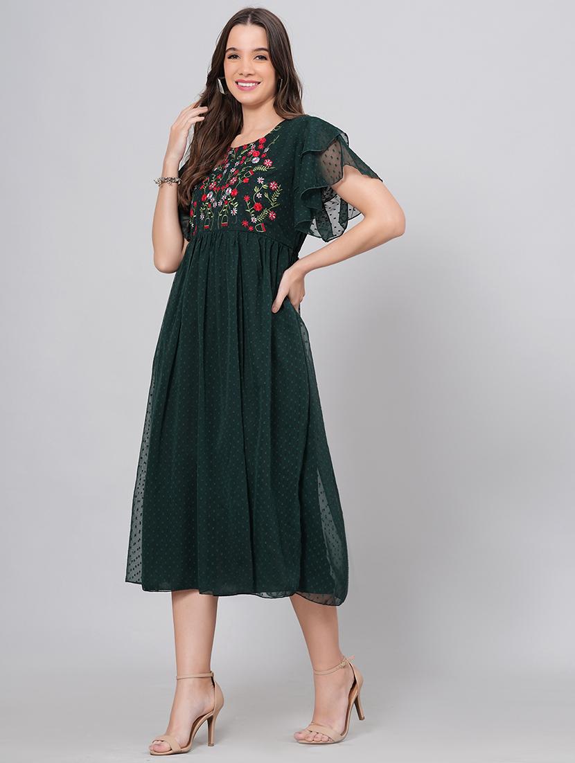 embroidered fit & flare dress - 21288411 - Standard Image - 2