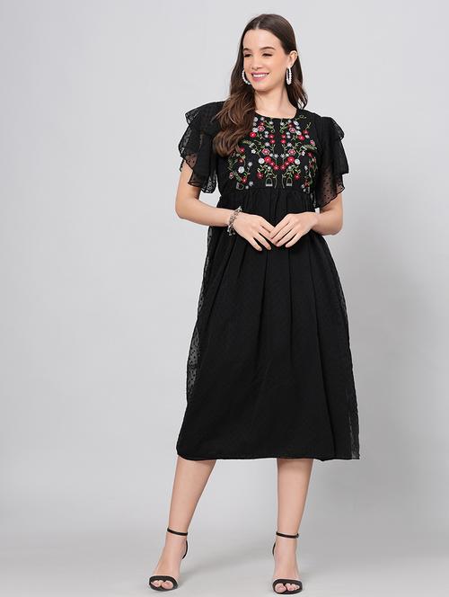 embroidered fit & flare dress - 21288412 - Standard Image - 0