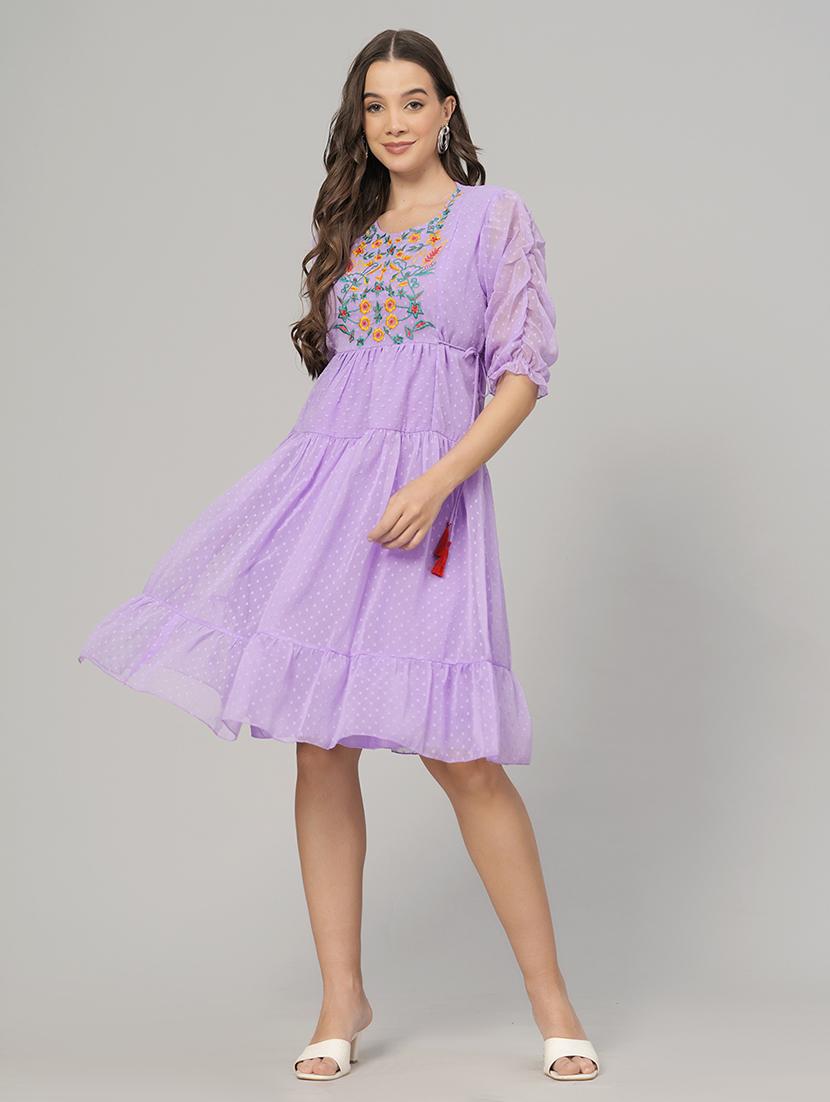 embroidered tiered fit & flare dress - 21288418 - Standard Image - 2