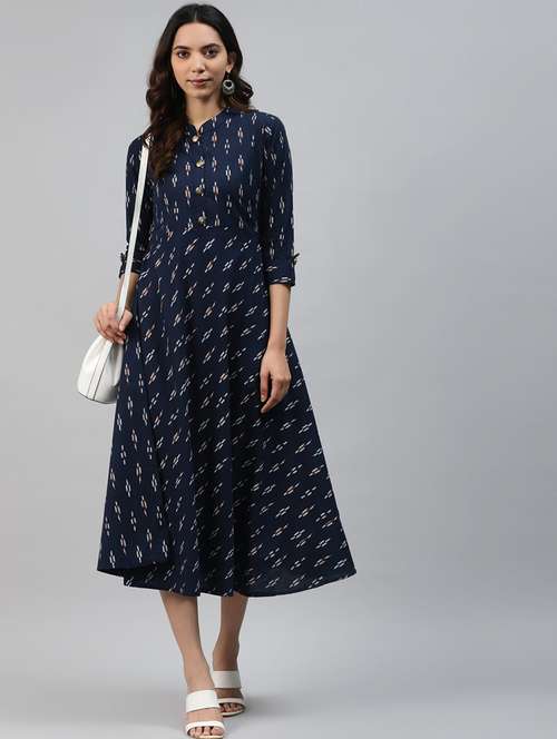women navy blue viscose flared kurta - 21288555 - Standard Image - 0
