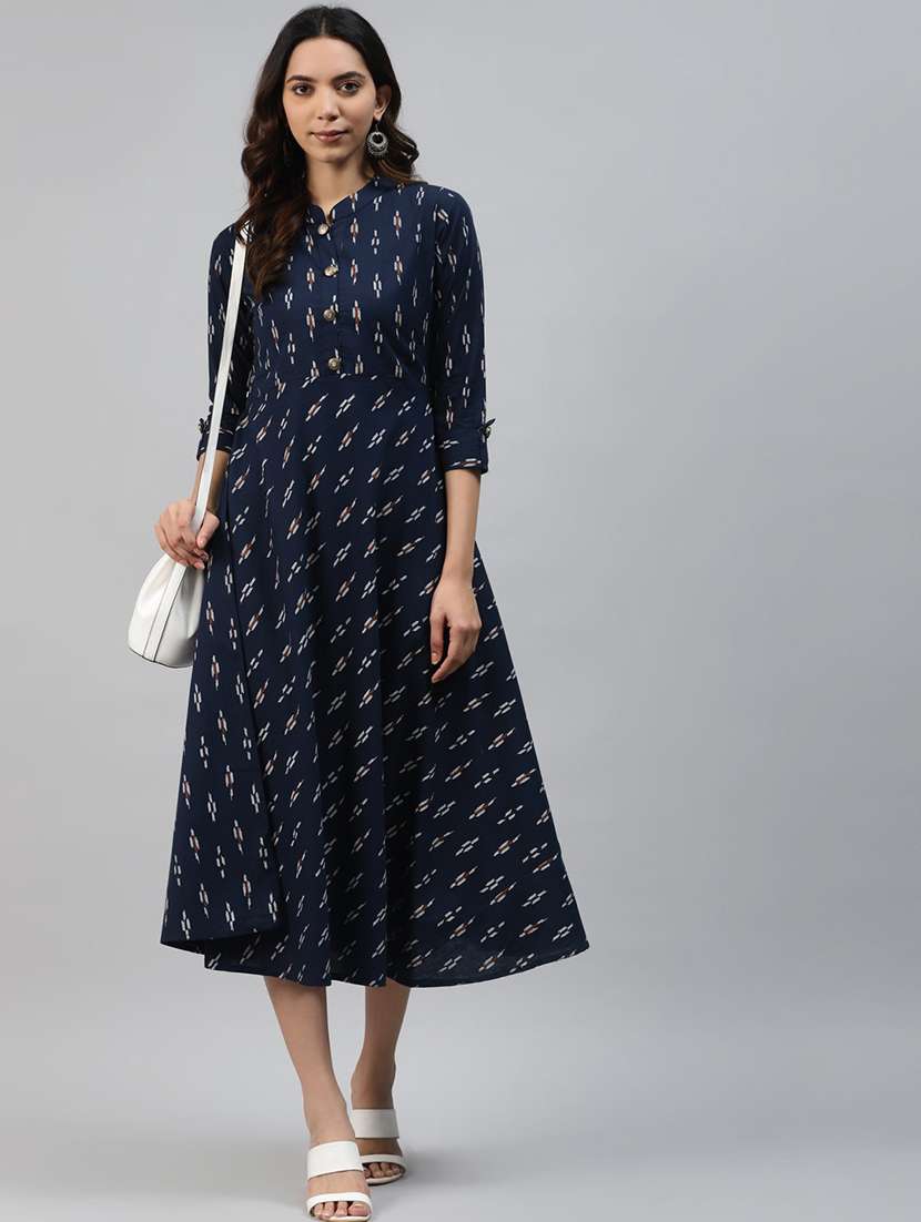 women navy blue viscose flared kurta - 21288555 - Zoom Image - 0
