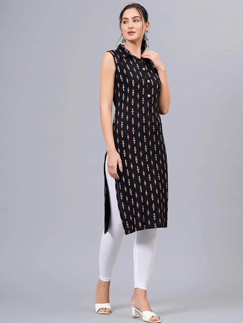 women black viscose straight kurta - 21288579 - Standard Image - 2
