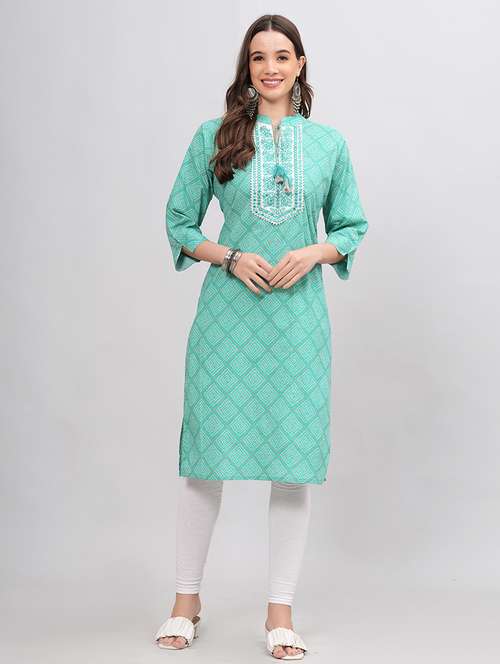 women three quarter sleeve straight kurta - 21288595 -  Standard Image - 0