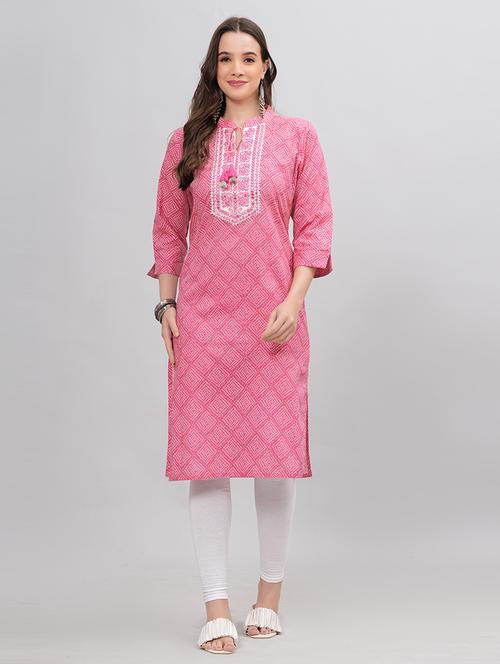 women pink cotton blend straight kurta - 21288596 - Standard Image - 0