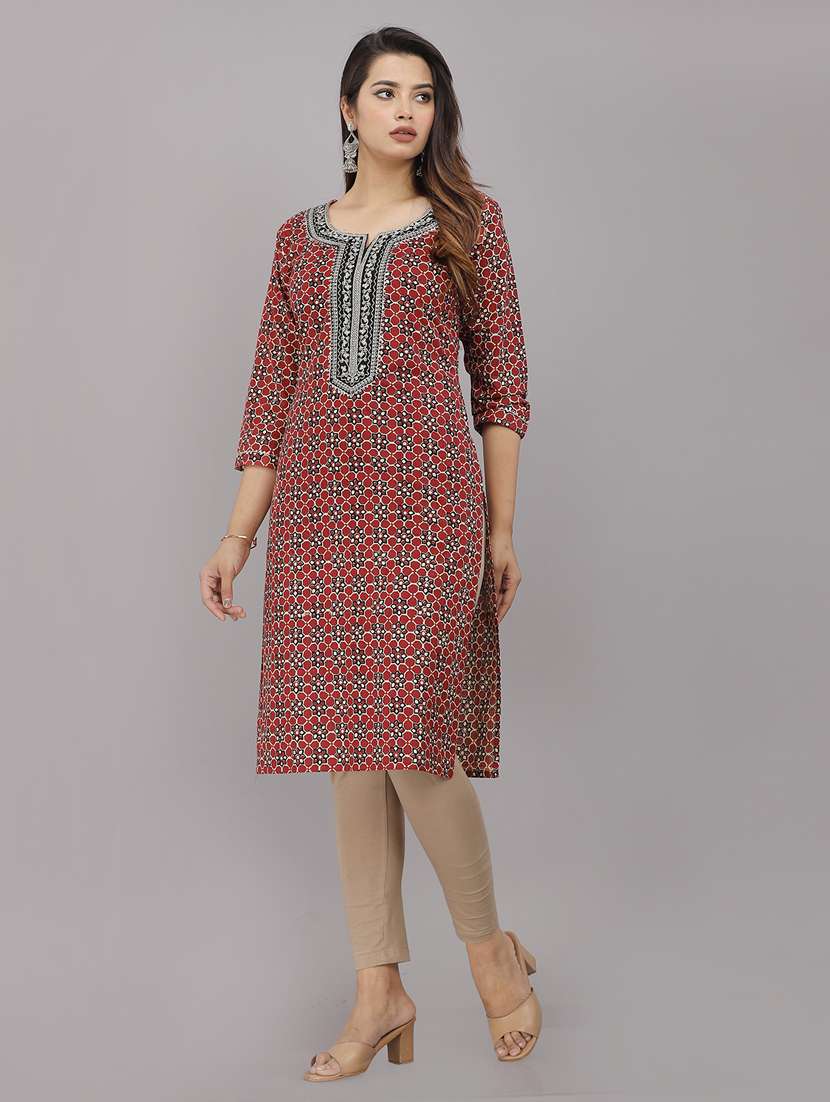 women three quarter sleeve straight kurta - 21288663 - Standard Image - 2