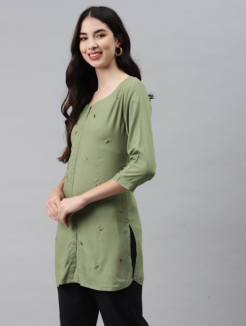 women three quarter sleeve straight kurti - 21288766 - Standard Image - 2