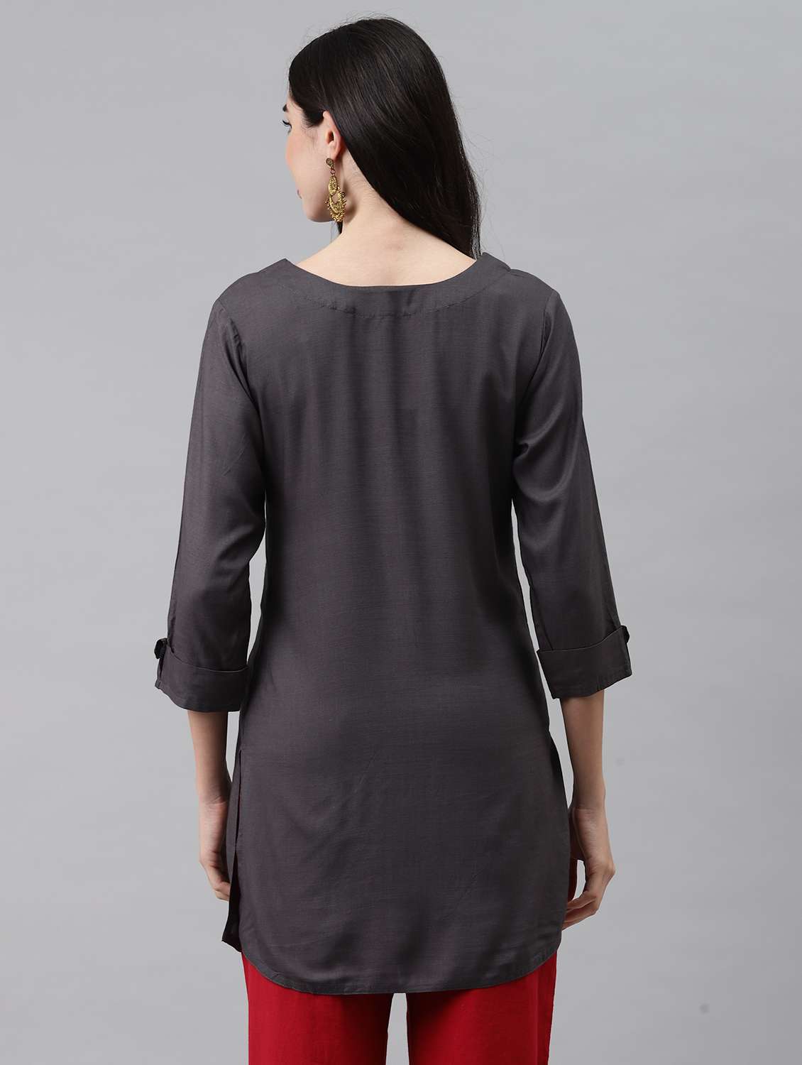 women grey viscose straight kurta - 21288795 - Standard Image - 2