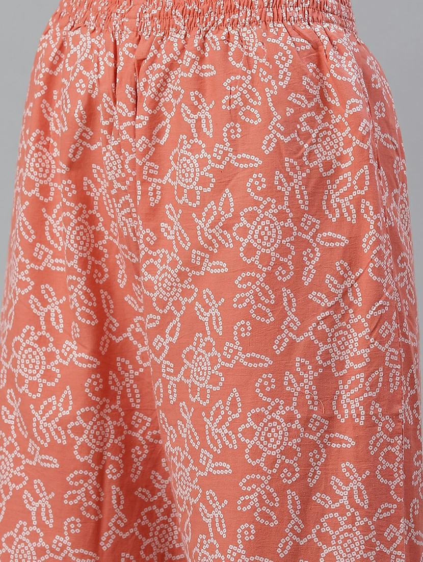 women peach printed kurta palazzo set set - 21288881 - Standard Image - 2