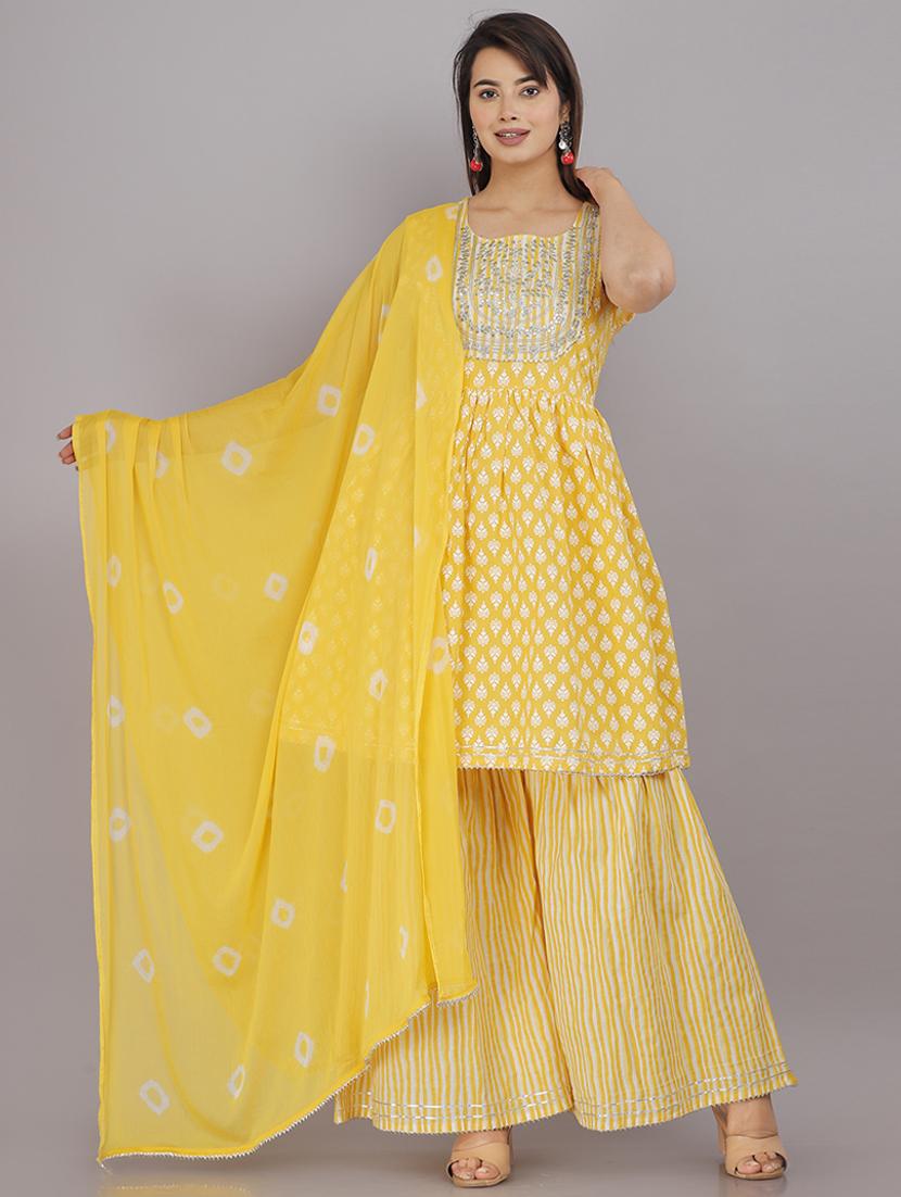 yellow kurta sharara set with dupatta - 21289190 - Standard Image - 2