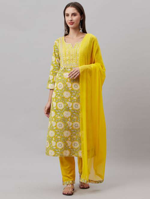 women three quarter sleeve kurta pant with dupatta set - 21289239 -  Standard Image - 0
