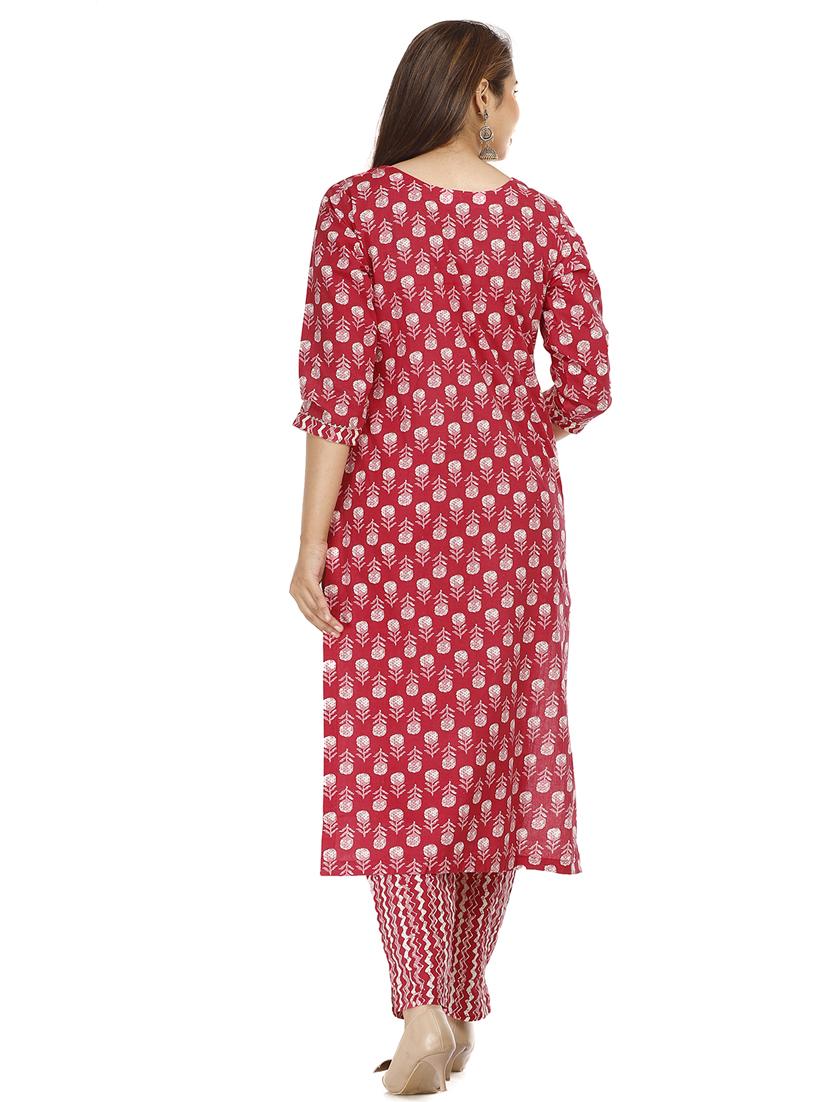 red kurta pant set with dupatta - 21289330 - Standard Image - 2
