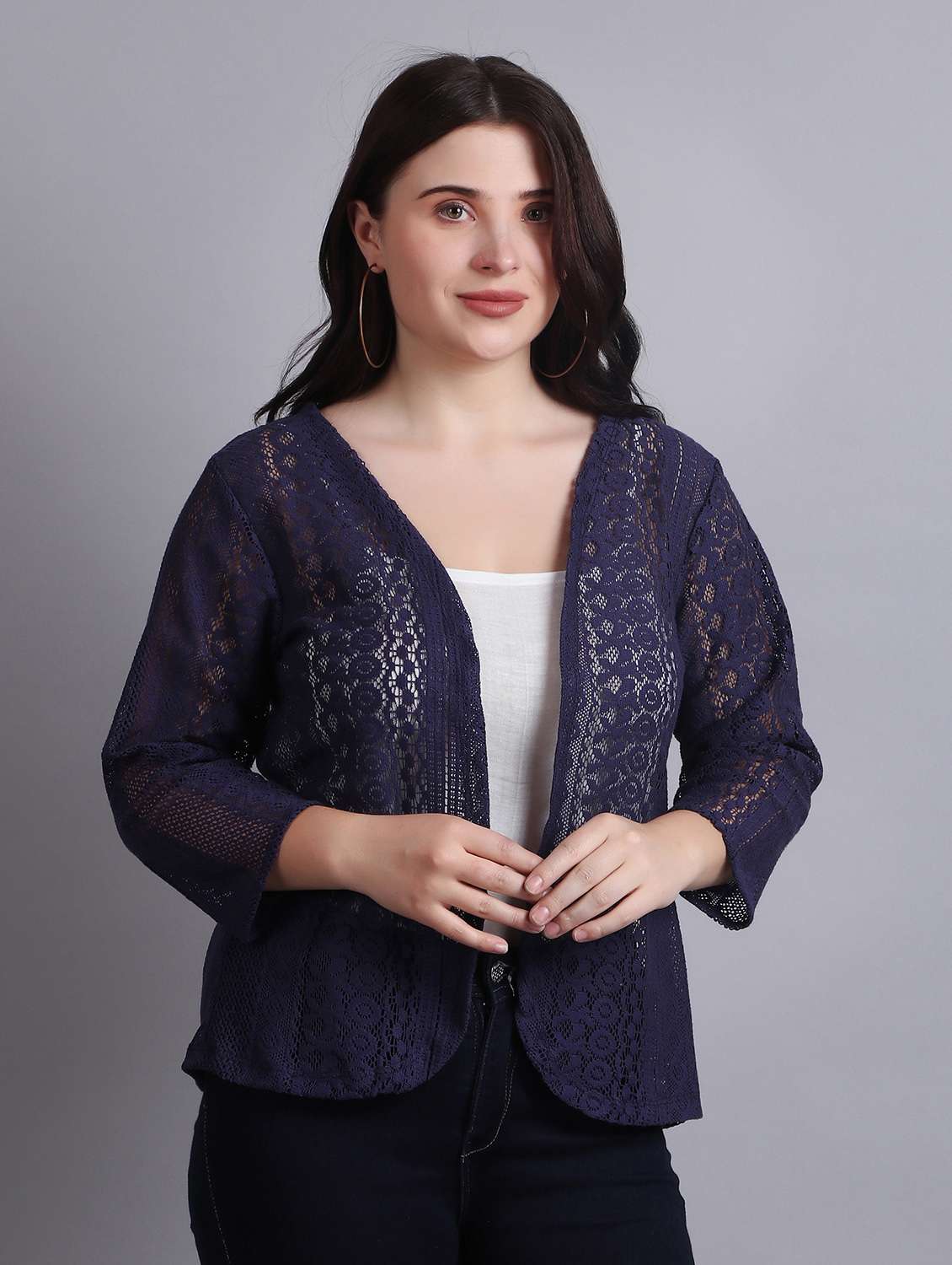 navy blue lace regular shrug - 21289590 -  Standard Image - 2