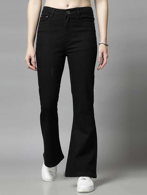 black cotton blend bootcut jeans - 21290003 - Standard Image - 0