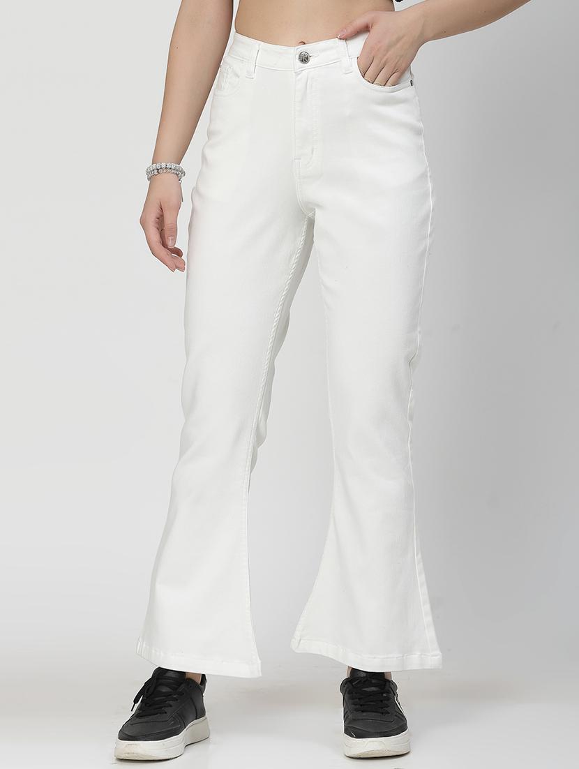 white cotton blend bootcut jeans - 21290004 - Zoom Image - 0