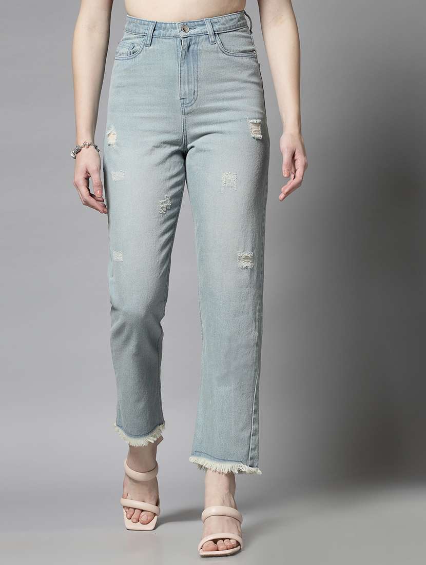 light blue cotton straight fit jeans