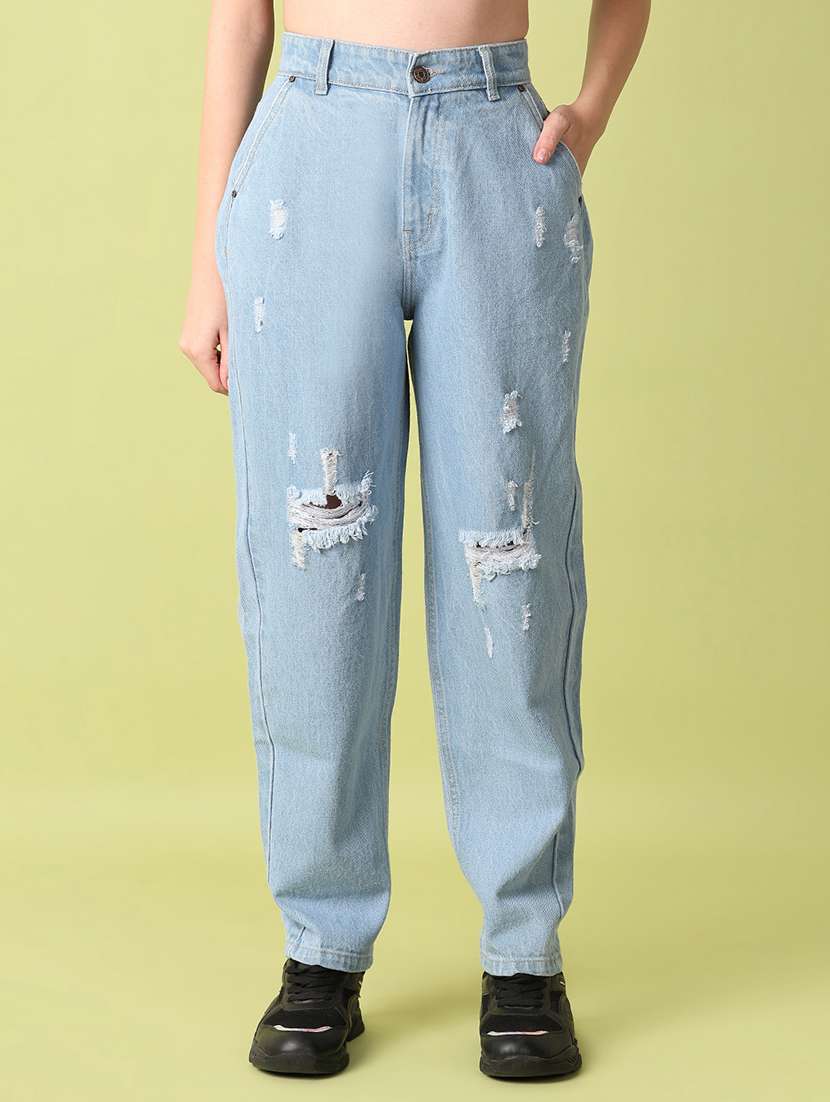 women mid-rise light blue mom fit jeans
