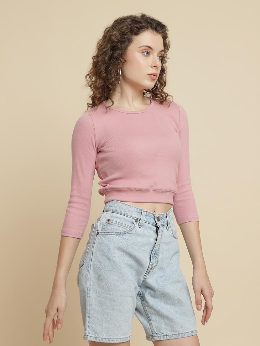 peach cotton blend crop tshirt - 21290771 - Standard Image - 2