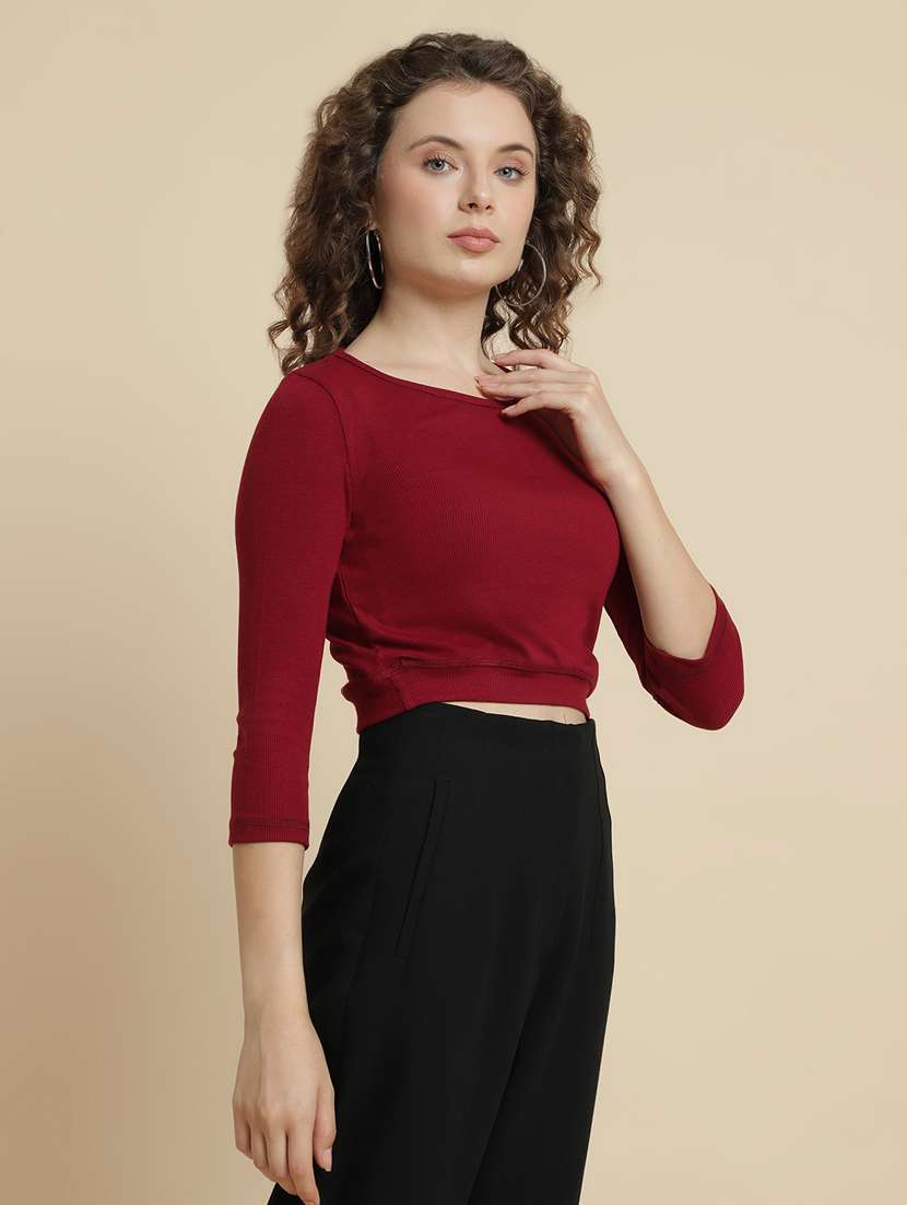 red cotton blend crop tshirt - 21290772 - Standard Image - 2