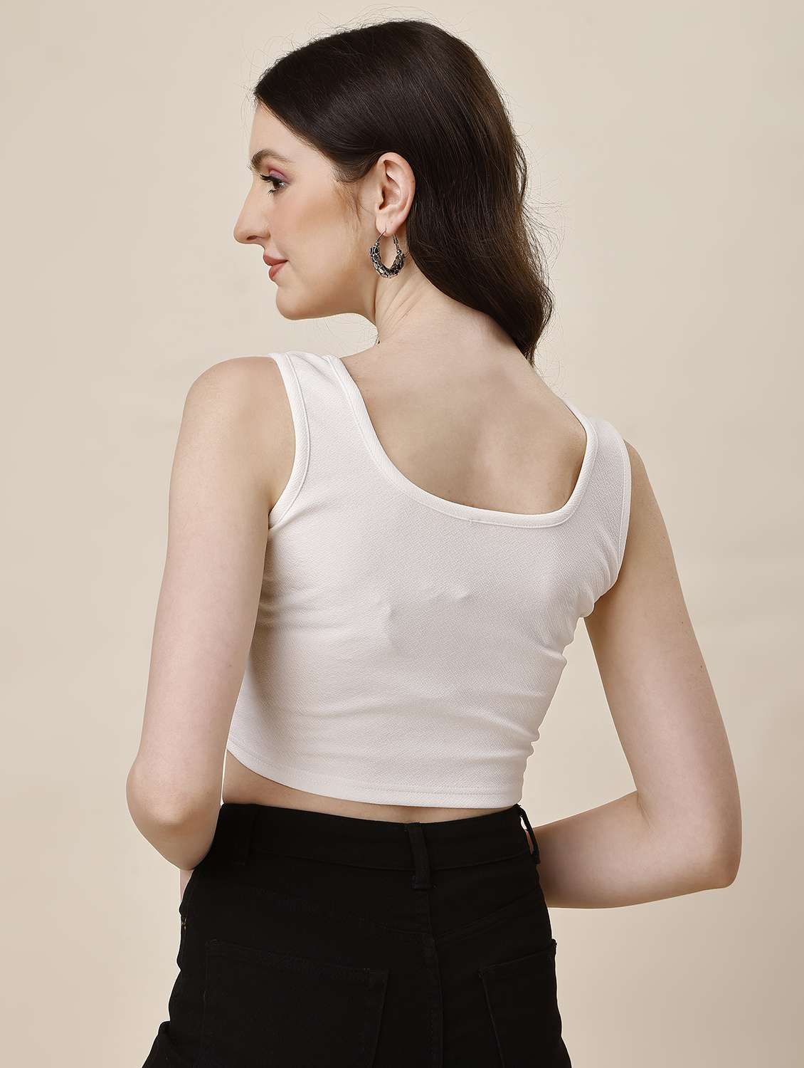 women sleeveless solid crop top - 21290944 - Standard Image - 2