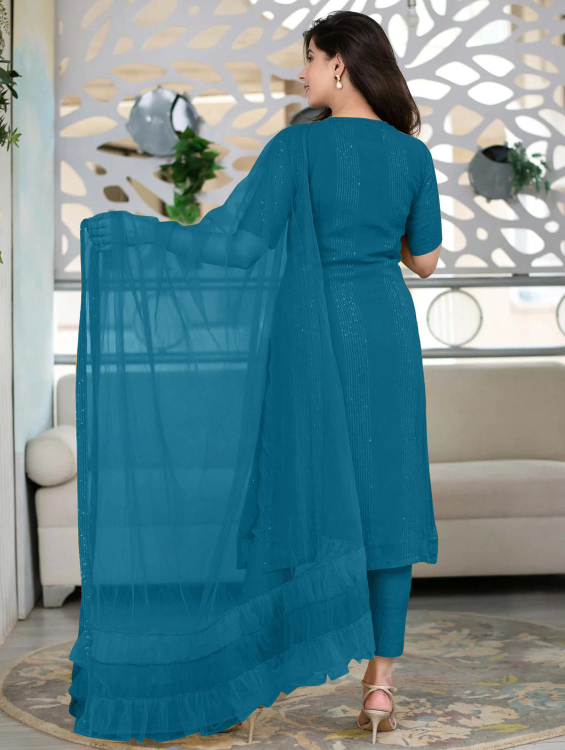 blue self design suit set - 21291018 - Standard Image - 2