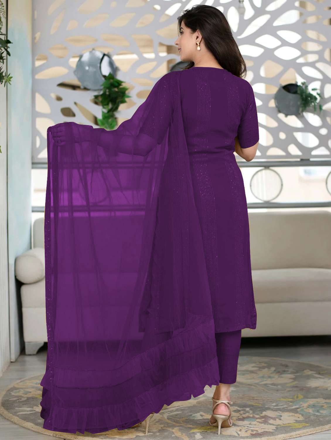 purple self design suit set - 21291020 - Standard Image - 2