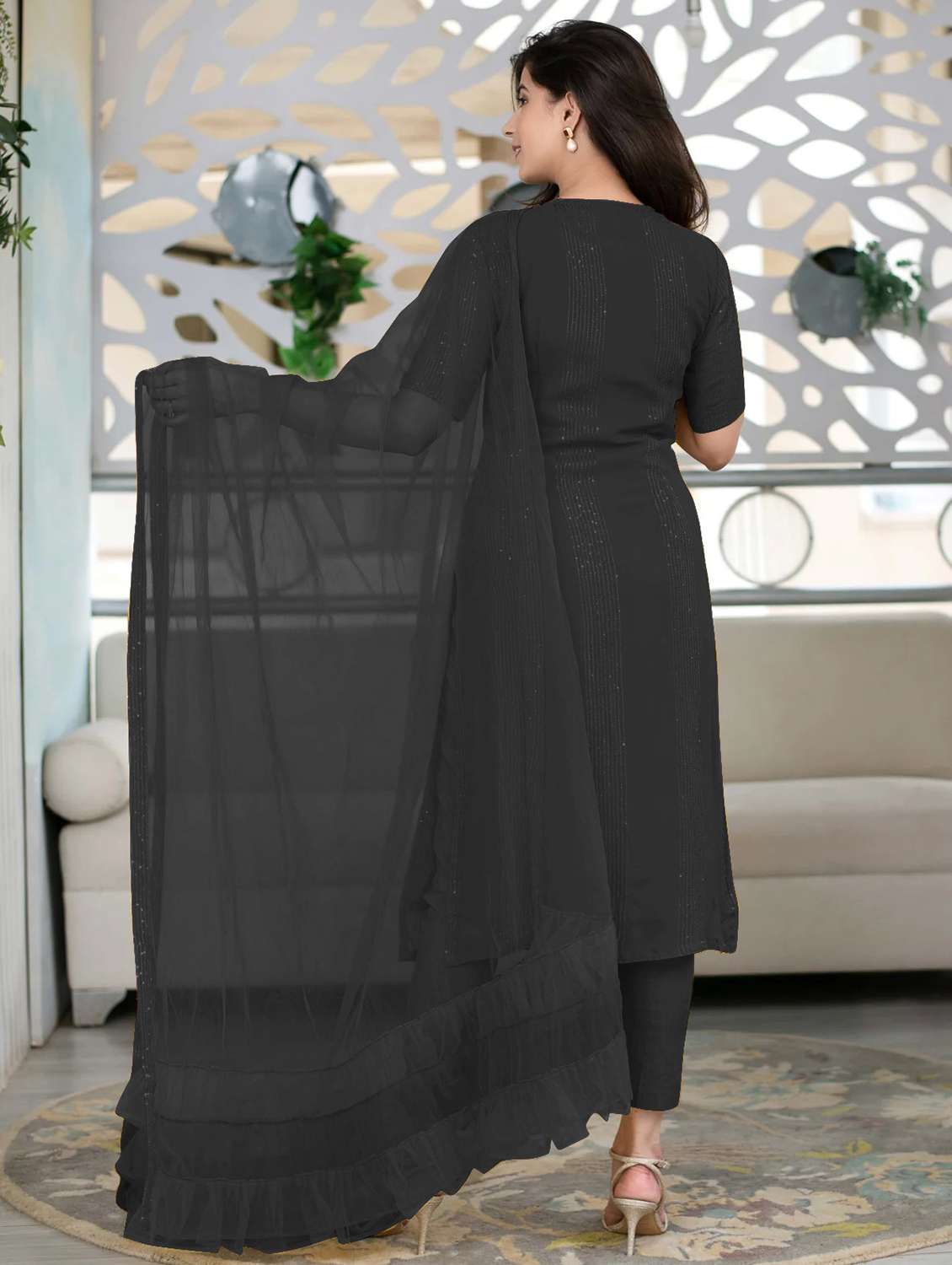 black self design suit set - 21291022 -  Standard Image - 2