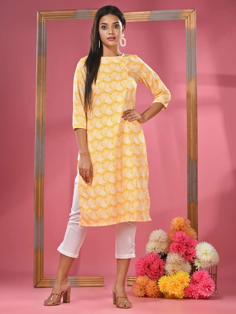 Women Three Quarter Sleeve Straight Kurta - 21291327 -  Standard Image - 2