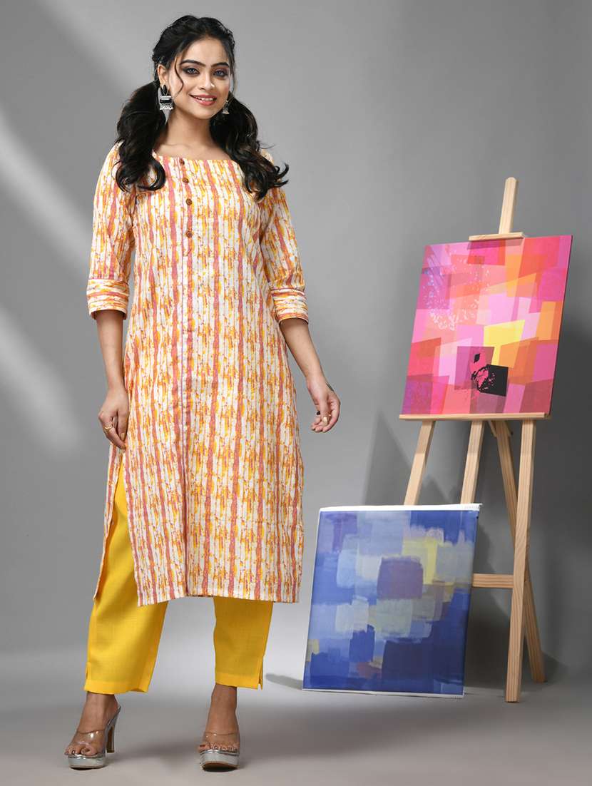 women three quarter sleeve straight kurta