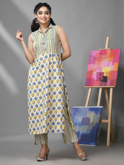 women white printed shirt collar straight kurta - 21291345 - Standard Image - 0