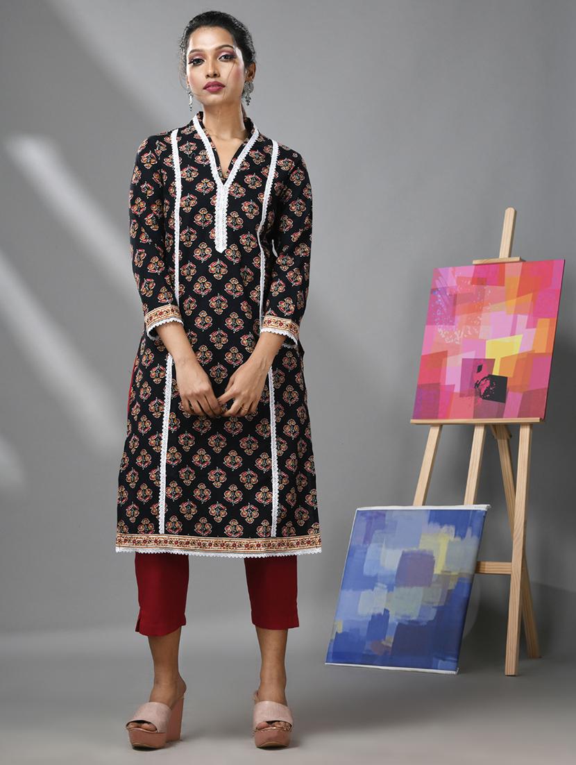 women three quarter sleeve straight kurta - 21291350 -  Zoom Image - 0