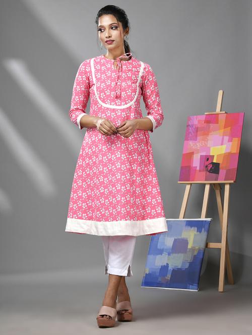 women three quarter sleeve a-line kurta - 21291366 - Standard Image - 0
