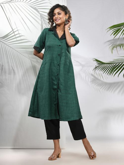 women three quarter sleeve a-line kurta - 21291382 - Standard Image - 0