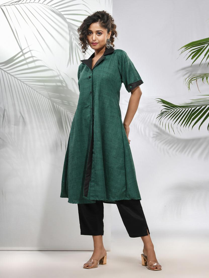 women three quarter sleeve a-line kurta - 21291382 - Standard Image - 2