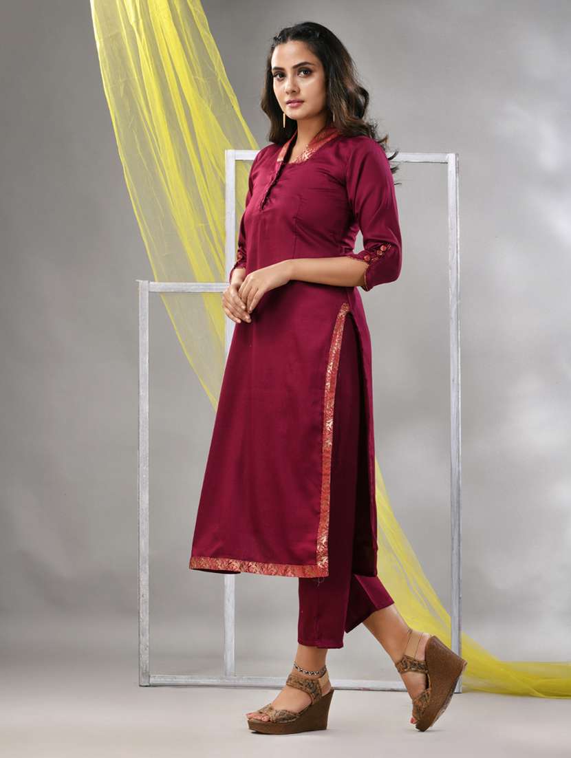 women three quarter sleeve straight kurta - 21291388 - Standard Image - 2