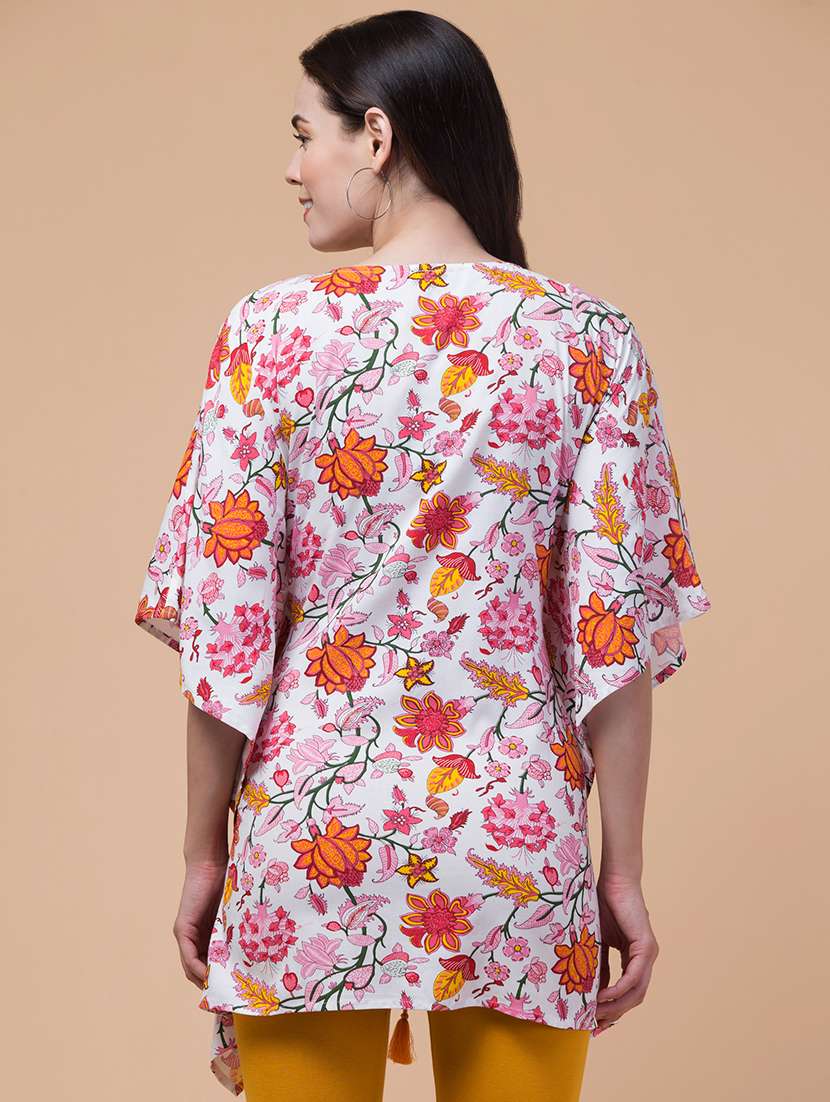 white rayon printed kaftan - 21291750 -  Standard Image - 2