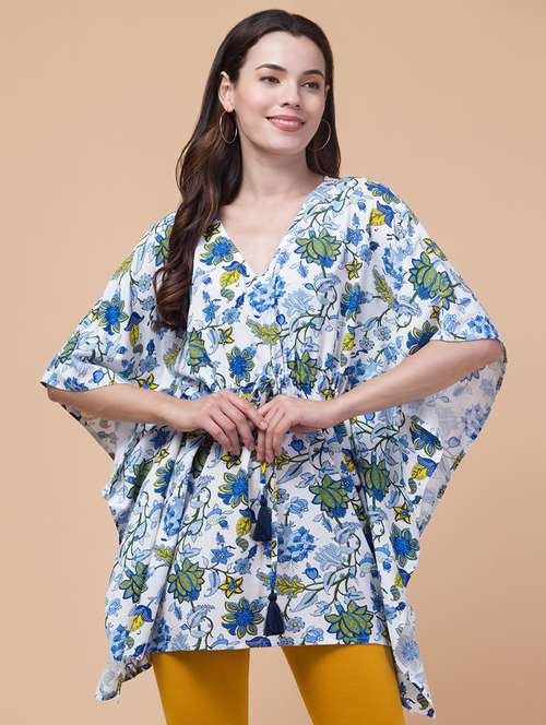 white rayon printed kaftan - 21291751 -  Standard Image - 0