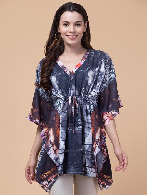 navy blue rayon printed kaftan - 21291752 - Standard Image - 0