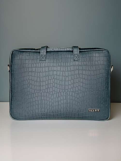 blue leatherette laptop bag