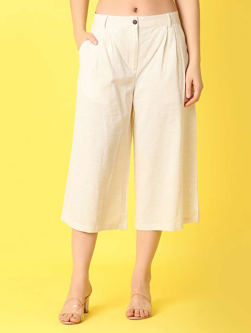 women cream cotton palazzo