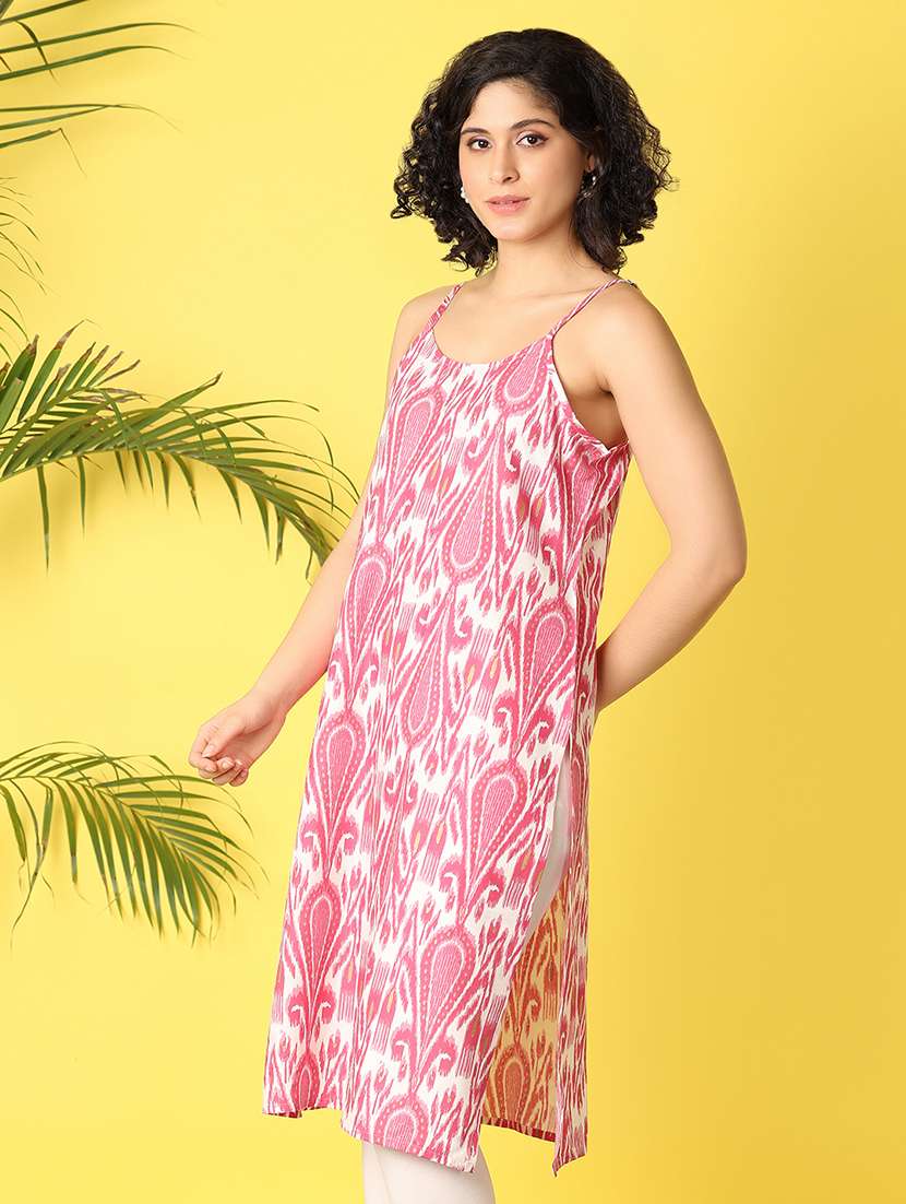 women pink rayon straight kurta - 21292274 -  Standard Image - 2