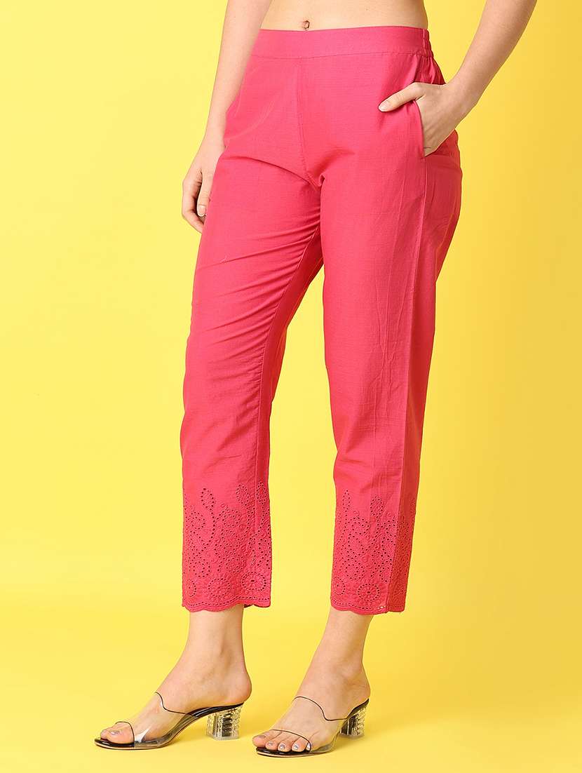 women fuchsia cotton cigarette pants - 21292289 -  Standard Image - 2