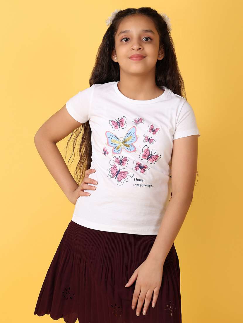 girls round neck front print regular tee