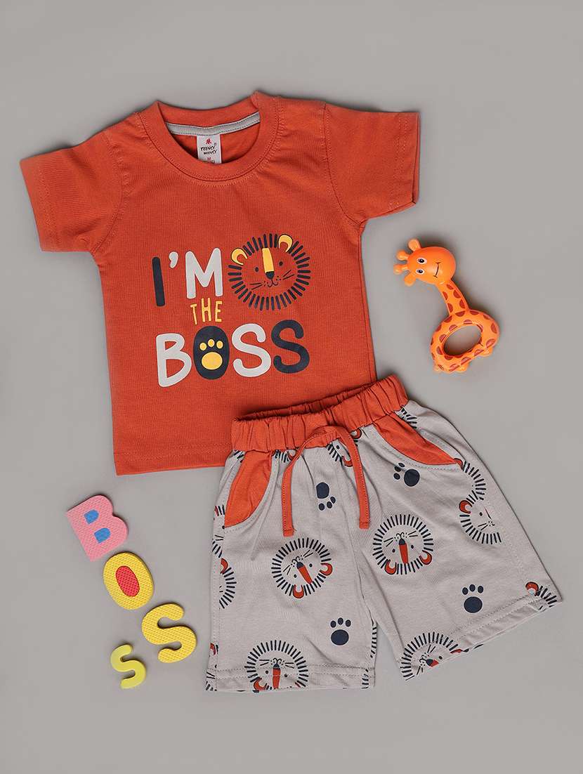 kids rust cotton shorts set 