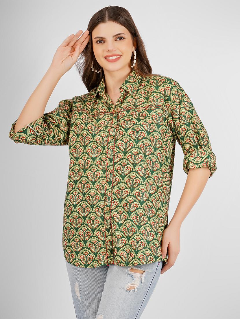 green printed cotton regular shirt - 21293794 - Zoom Image - 0